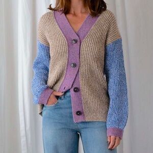 Closed Color-Block Rib Knit V-Neck Cardigan - Size XS